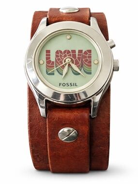 VTG Fossil Big Tic Animated Love Rainbow Pride Y2K Original Leather Band Watch